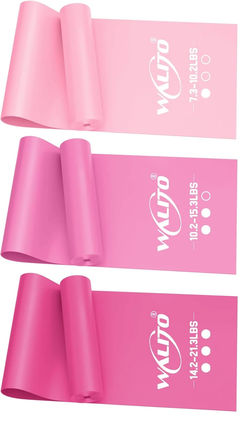Three pink flat bands in light, medium and heavy levels
