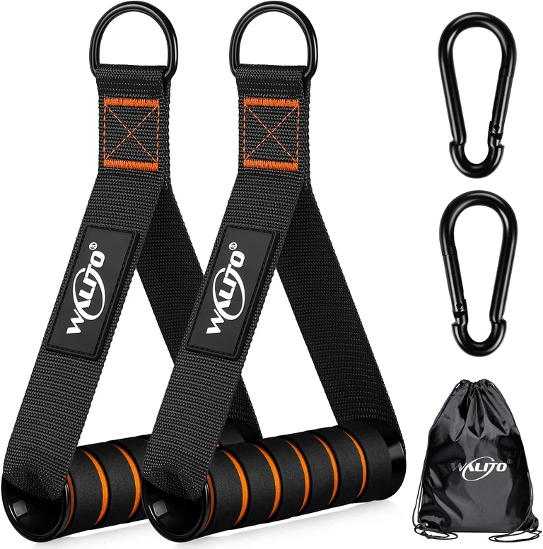 Pair of black cable handles with orange accents, clips and bag