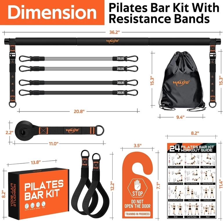Pilates bar kit components and dimensions