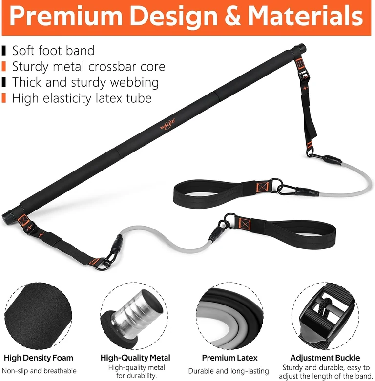 Pilates bar materials, connections and adjustment buckle