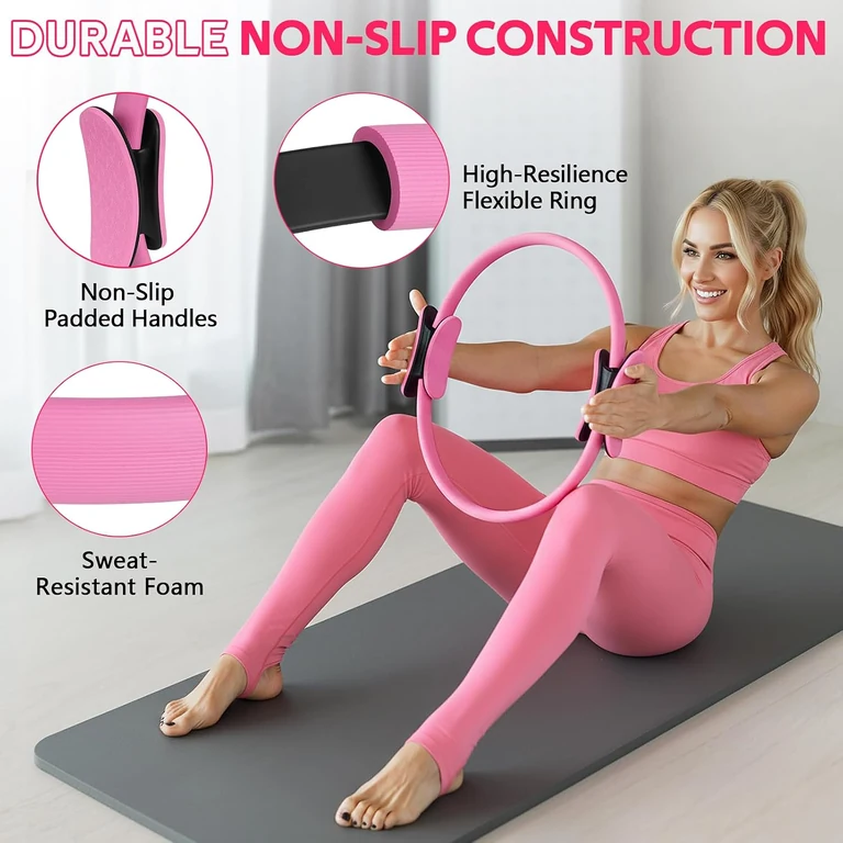 Pilates ring construction and padded-handle details